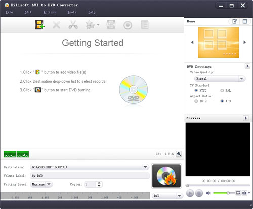 Xilisoft AVI to DVD Converter Screenshot